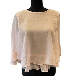 H&M Pink Layered Ruffles & Keyhole Back Divided Top | Size US 2 (Small) chiffon